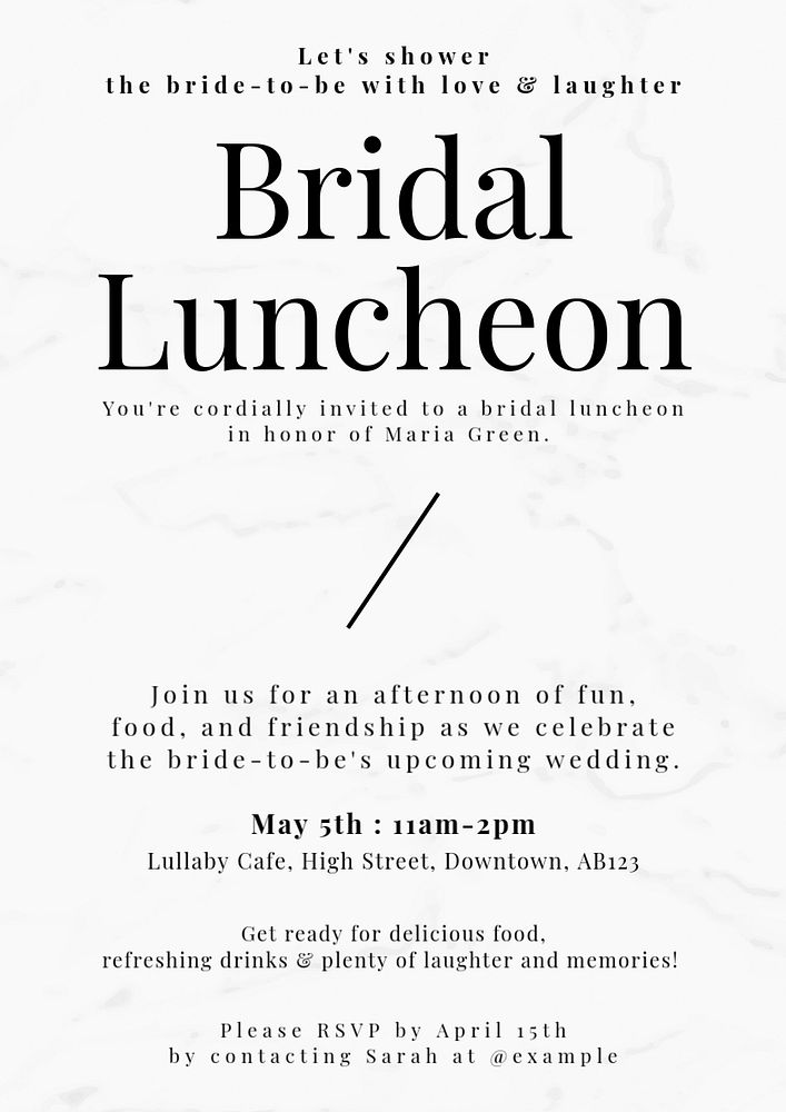 Bridal luncheon poster template, editable design