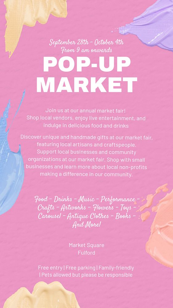 Pop-up market story template, editable social media design