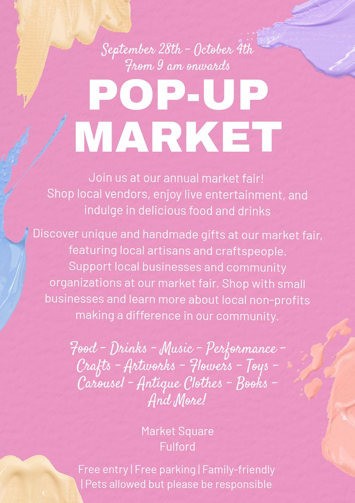 Pop-up market poster template, editable design