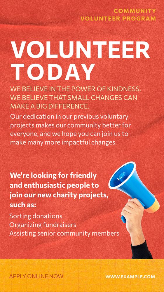 Volunteer today story template, editable social media design