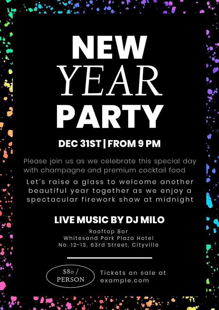 New year party poster template, editable text & design