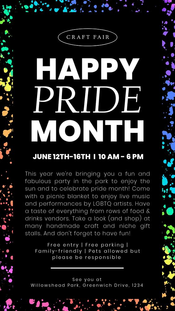 Happy pride month Instagram story template, editable text