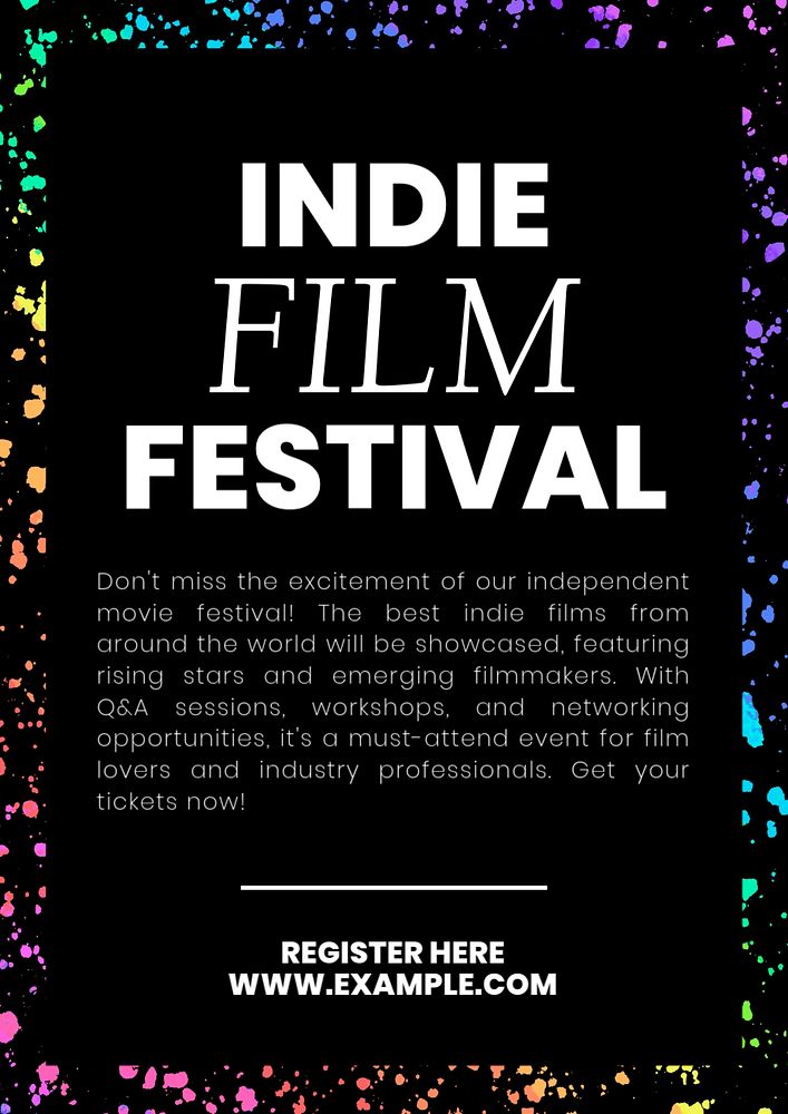 Indie film festival poster template, editable text & design