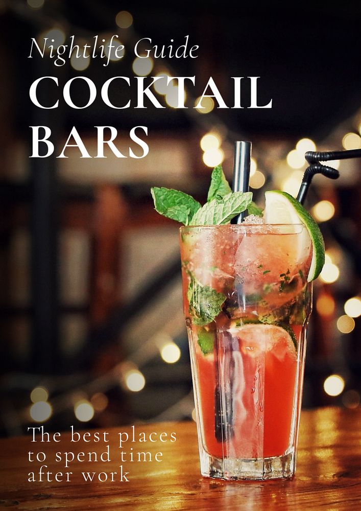 Cocktail bar poster template, editable text & design