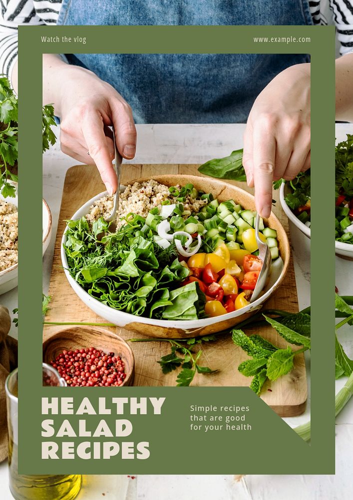 Healthy salad recipes  poster template, editable text & design