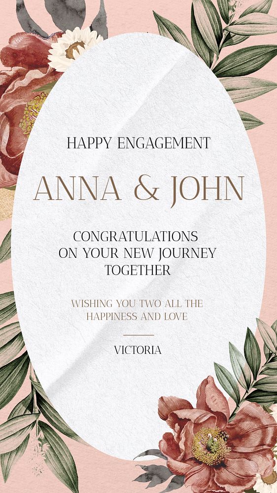 Happy engagement Instagram story template, editable text