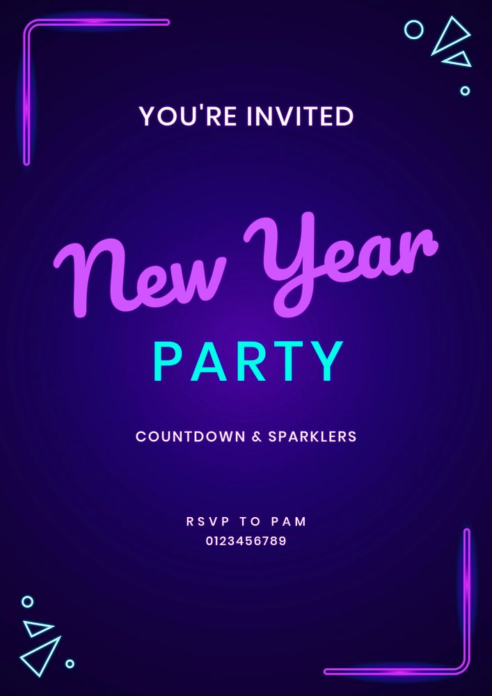 New Year party poster template, editable text & design