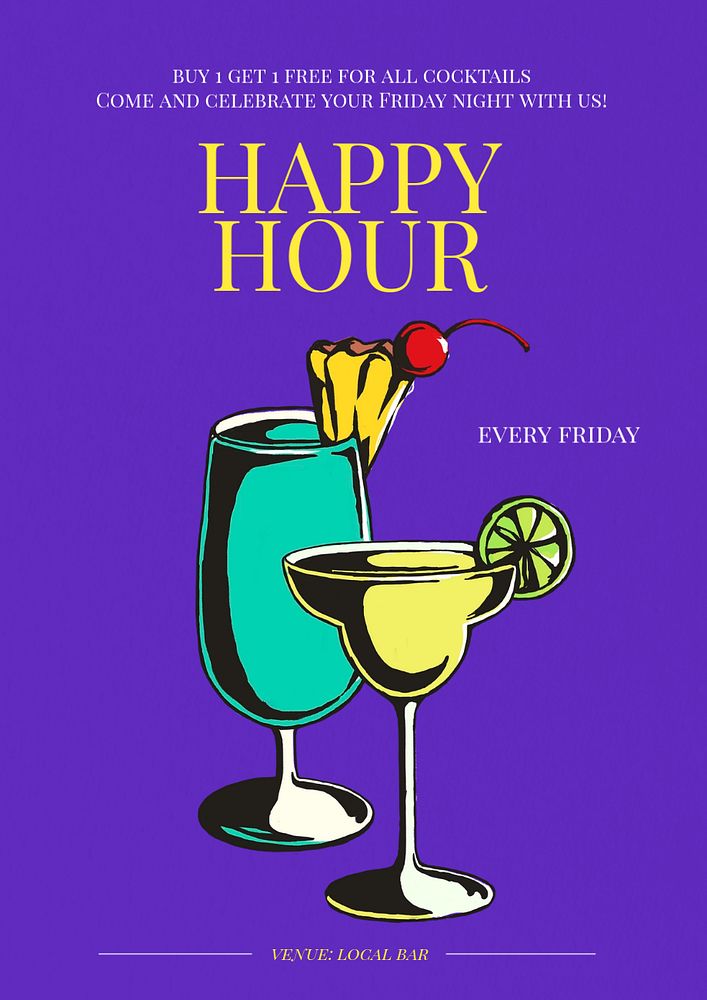 Happy hour  poster template, editable text & design