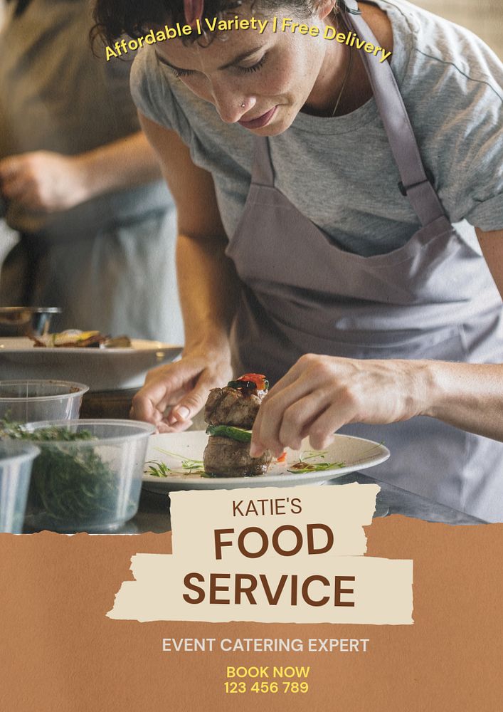 Food service poster template, editable text & design