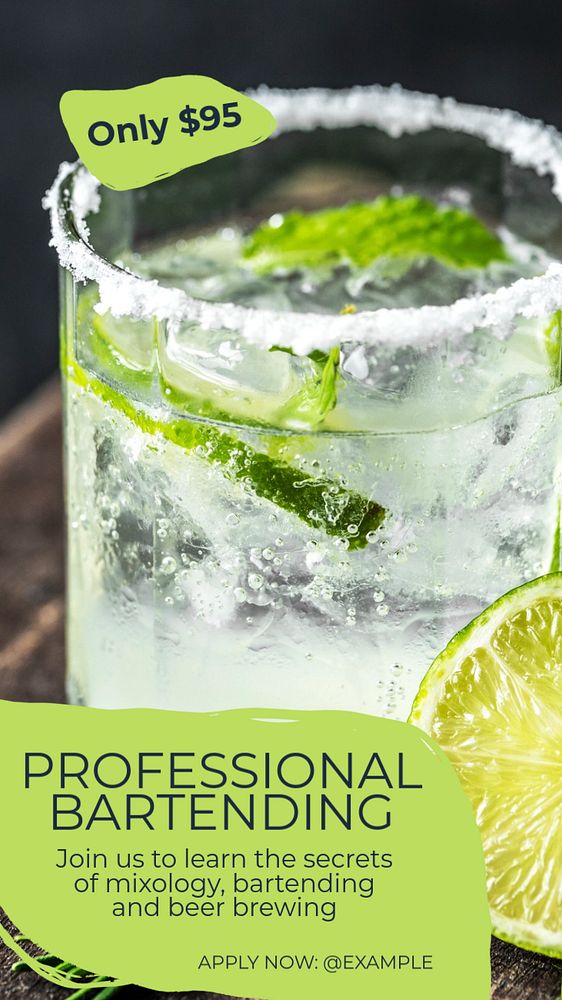 Professional bartending  Instagram story template, editable text