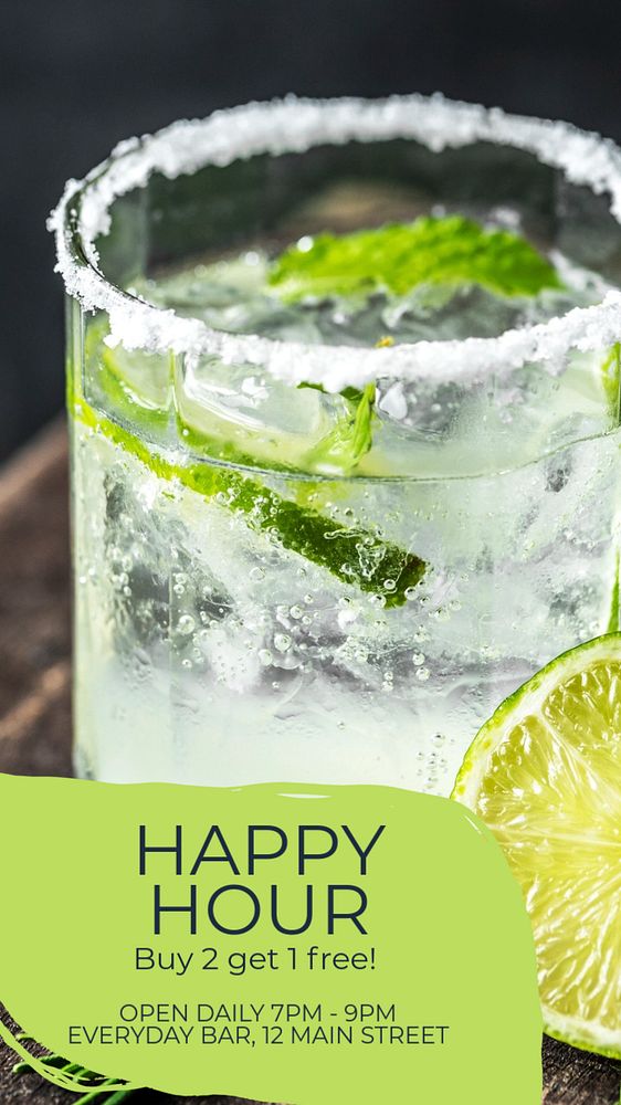 Happy hour  Instagram story template, editable text