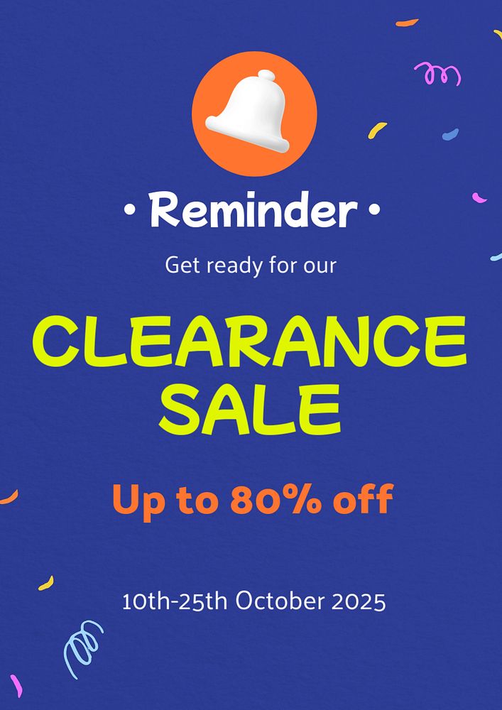 Sale reminder poster template, editable text & design