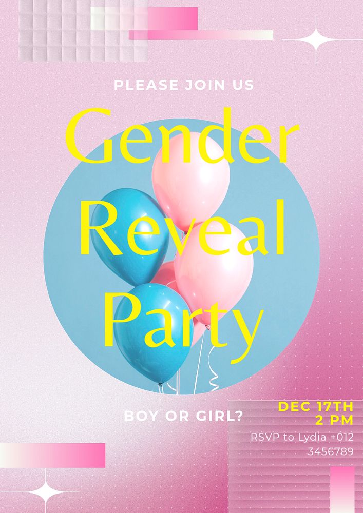 Gender reveal party  poster template, editable text & design