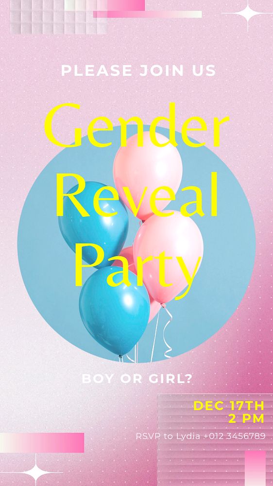 Gender reveal party  Instagram story template, editable text