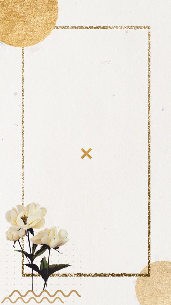 Gold glittery frame iPhone wallpaper, aesthetic flower editable design