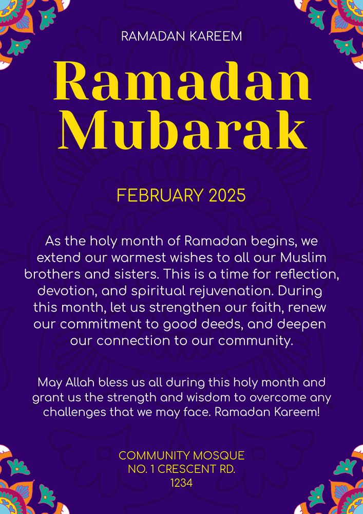 Ramadan mubarak poster template, editable text & design