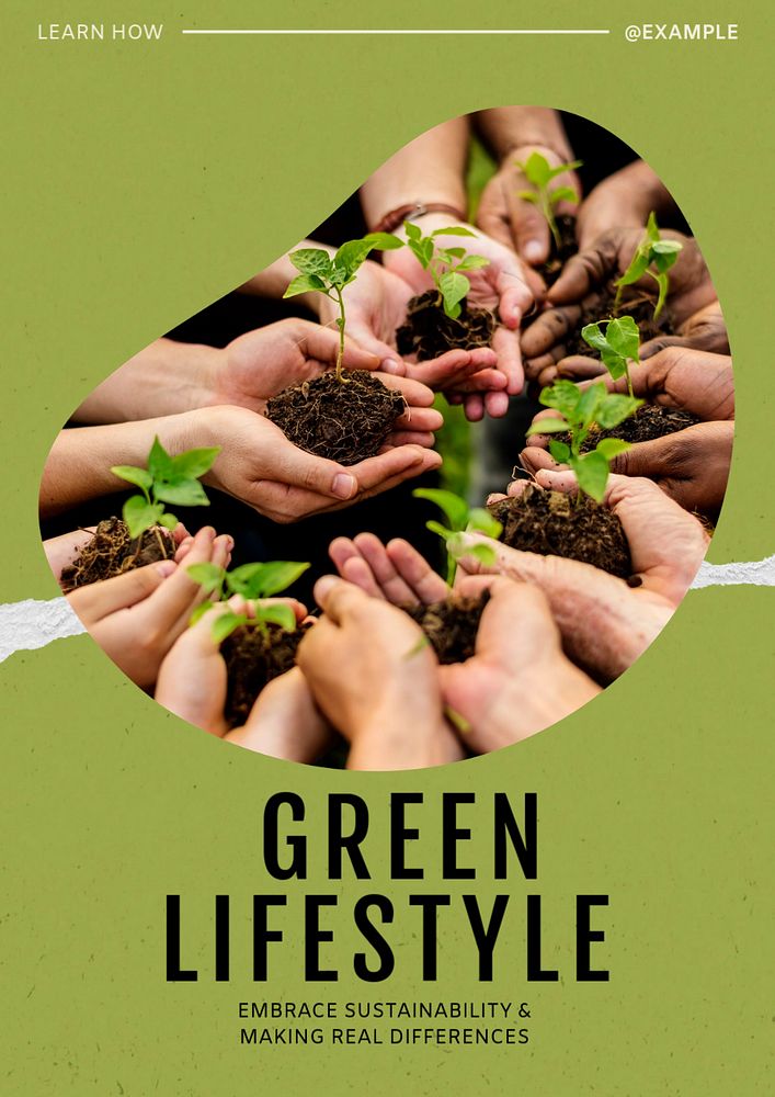 Green lifestyle poster template, editable text & design