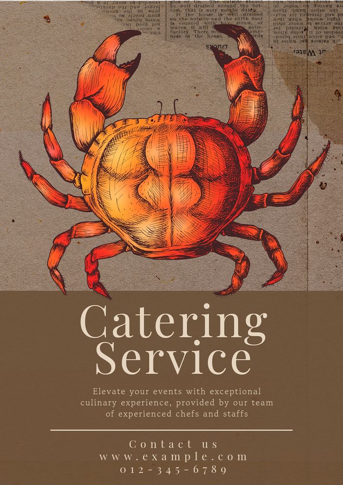 Catering service poster template, editable text & design