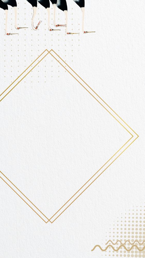 Gold square frame iPhone wallpaper, white paper textured editable design