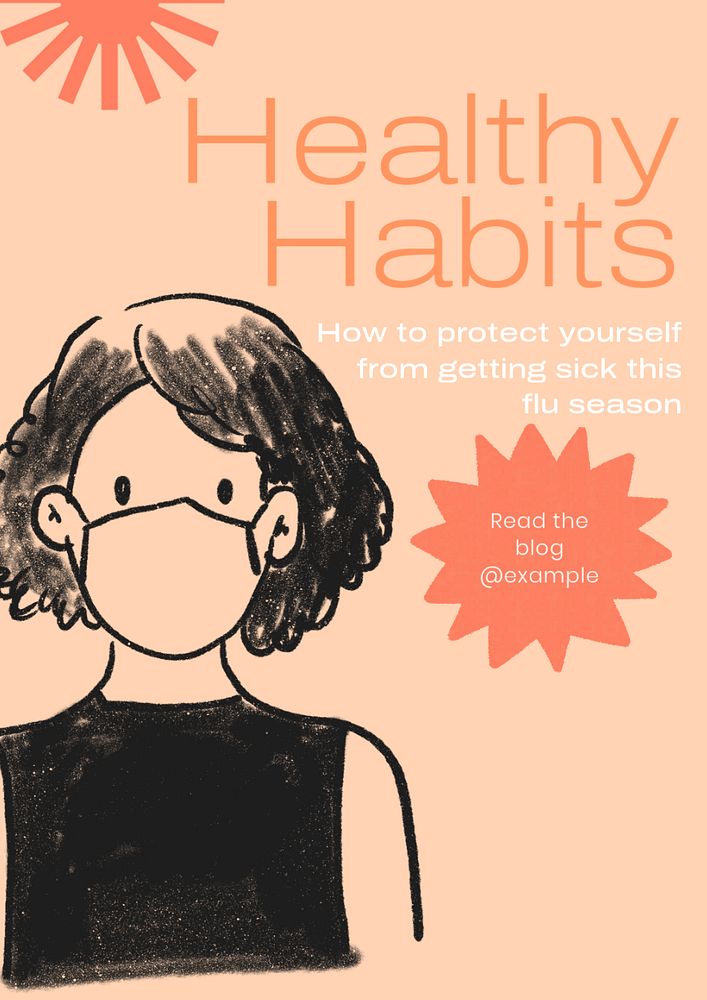 Healthy habits poster template, editable text & design