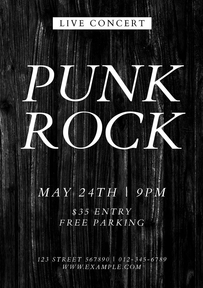 Punk rock live concert poster template, editable text & design