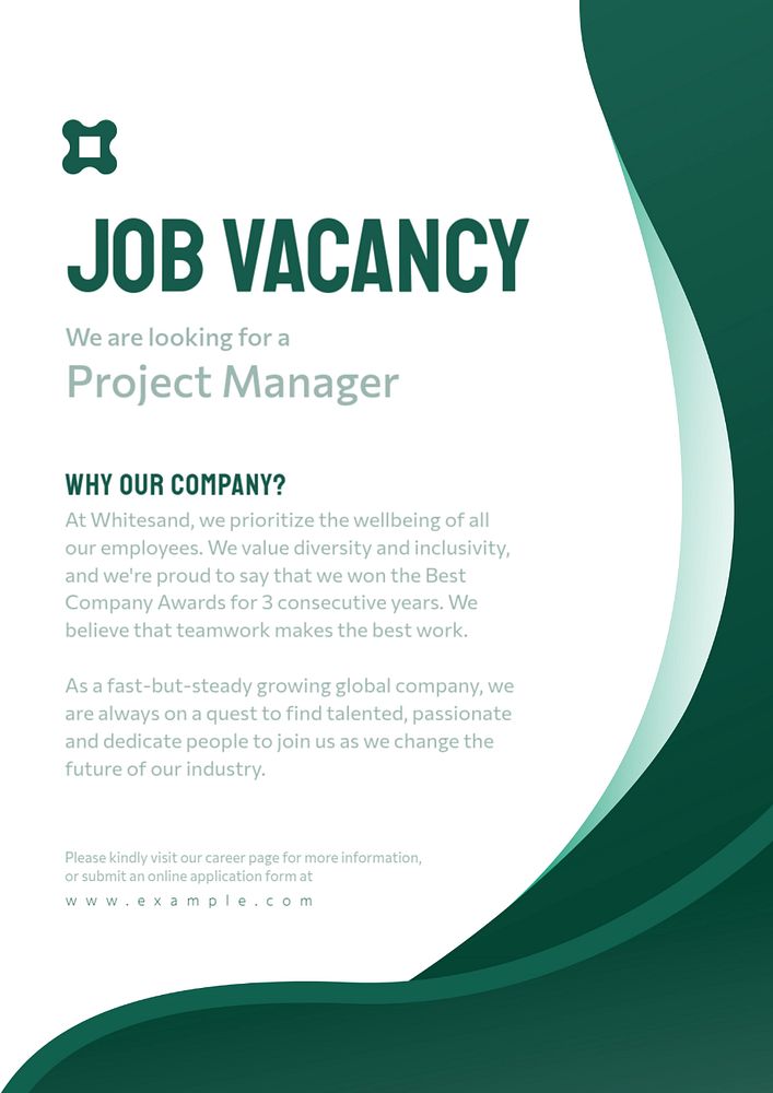 Job vacancy poster template, editable text and design