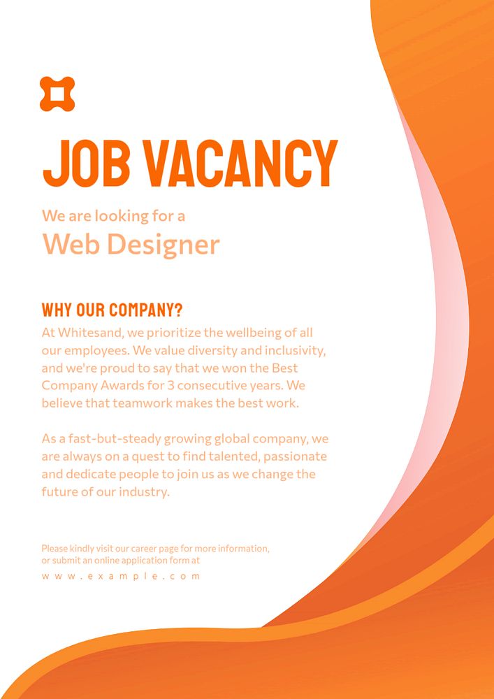 Job vacancy poster template, editable text and design