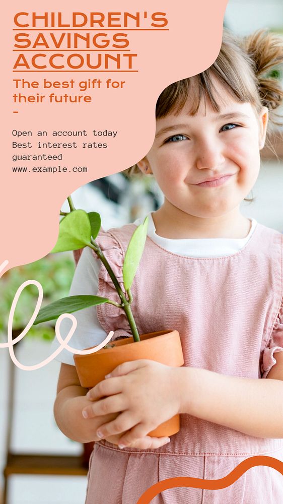 Kid's savings account  Instagram story template, editable text