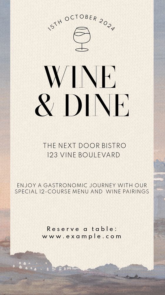 Wine & Dine Instagram story template, editable text