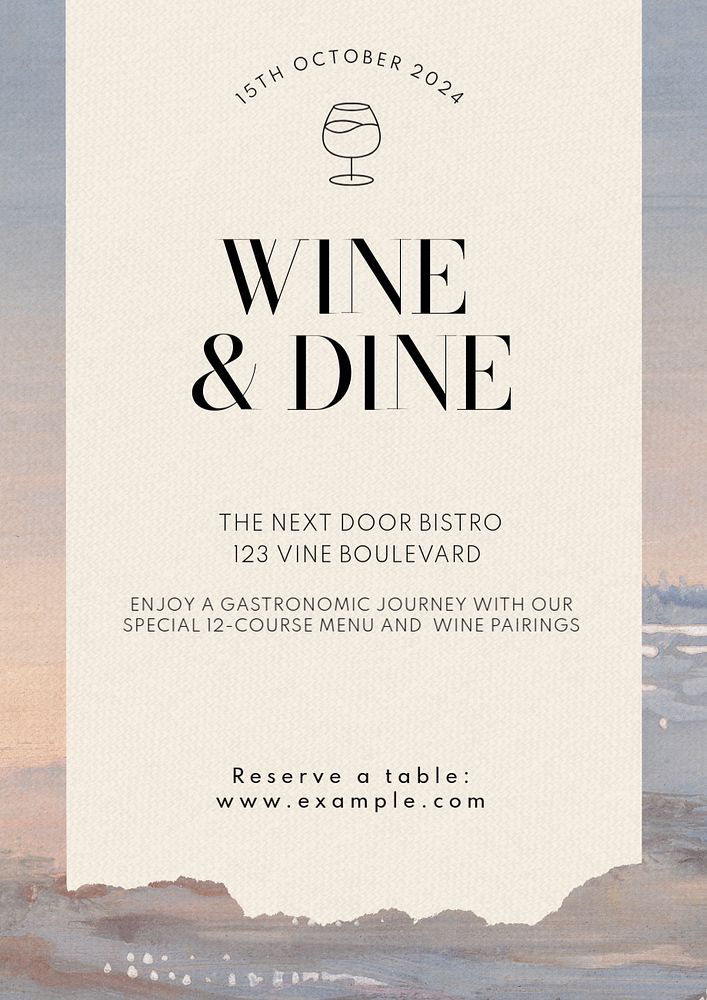 Wine & Dine poster template, editable text & design