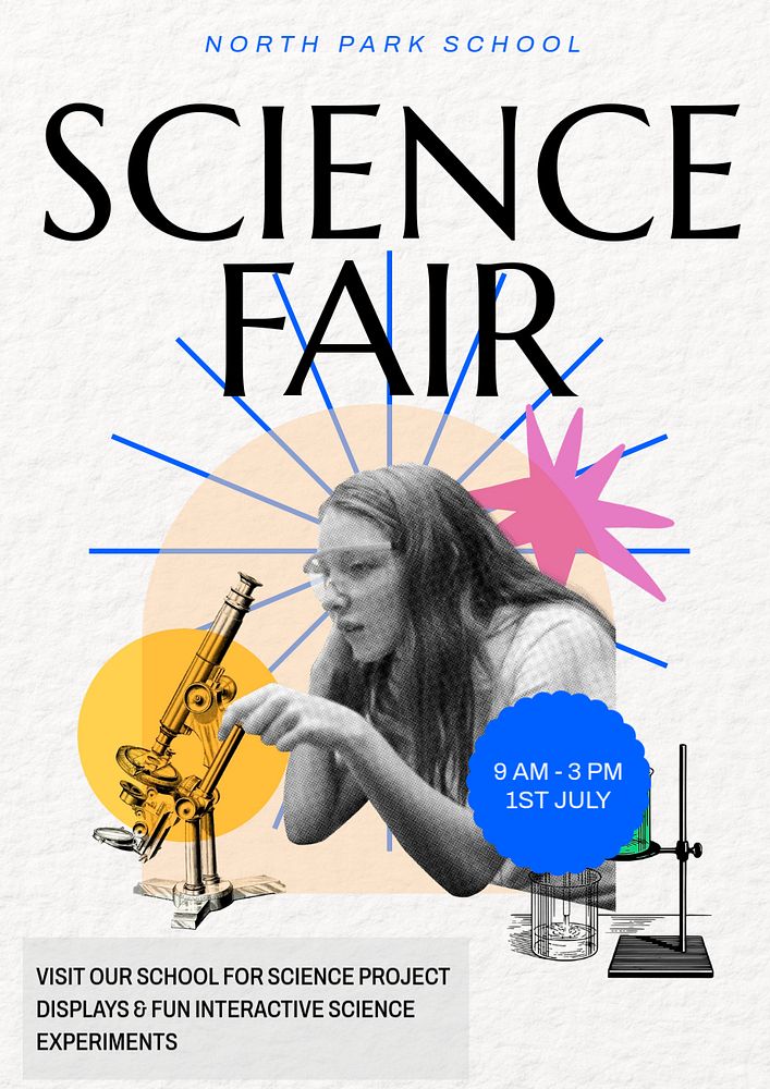 School science fair poster template, editable text & design