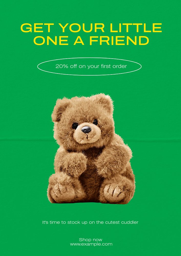 Plush toy ad poster template, editable text & design