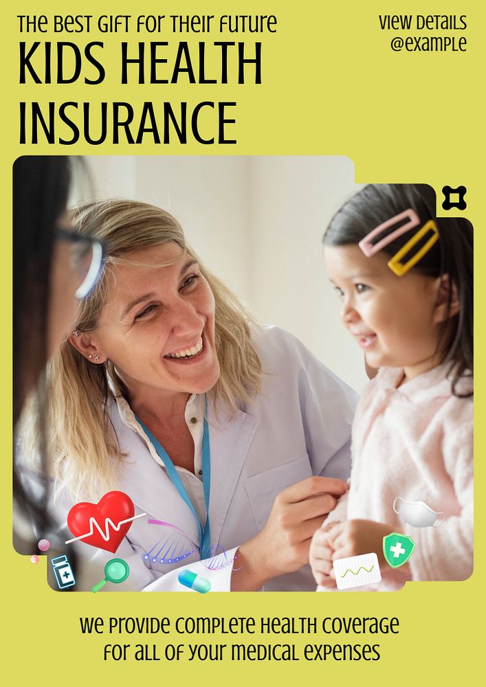 Kids insurance  poster template, editable text & design