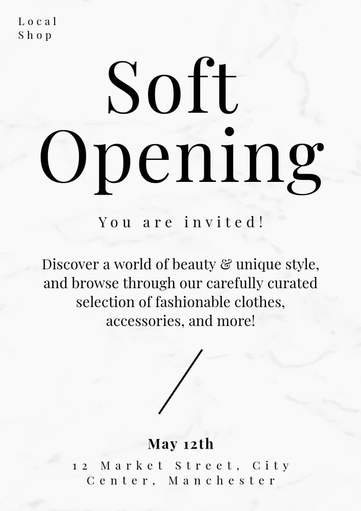 Soft opening poster template, editable design