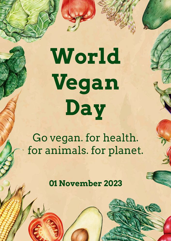 Vegan day poster template, editable text & design