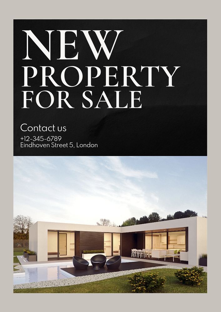 New property poster template, editable text and design