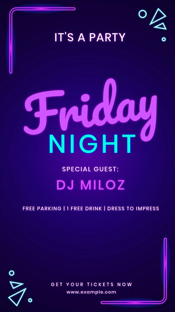 Friday night party Instagram story template, editable text