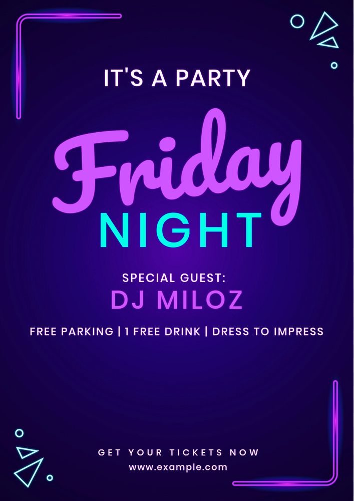 Friday night party poster template, editable text & design