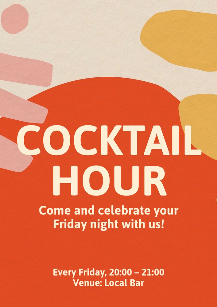 Cocktail hour poster template, editable text & design