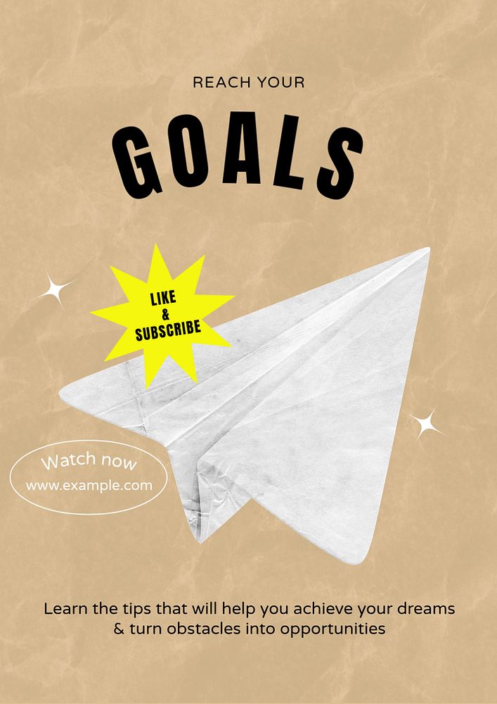 Reach your goals poster template, editable text & design