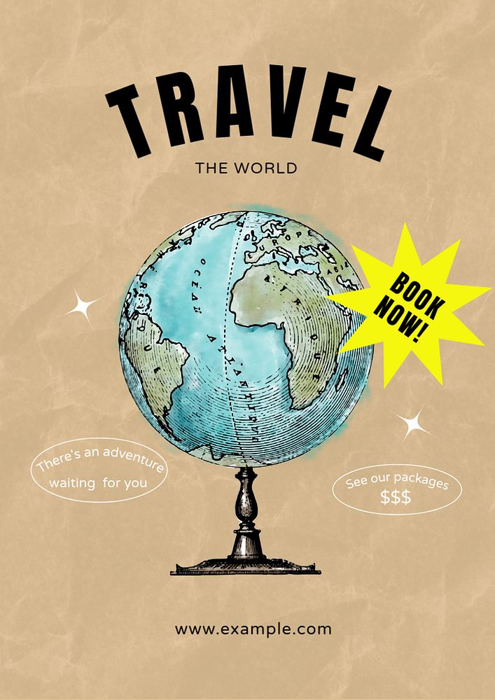 Travel the world poster template, editable text & design