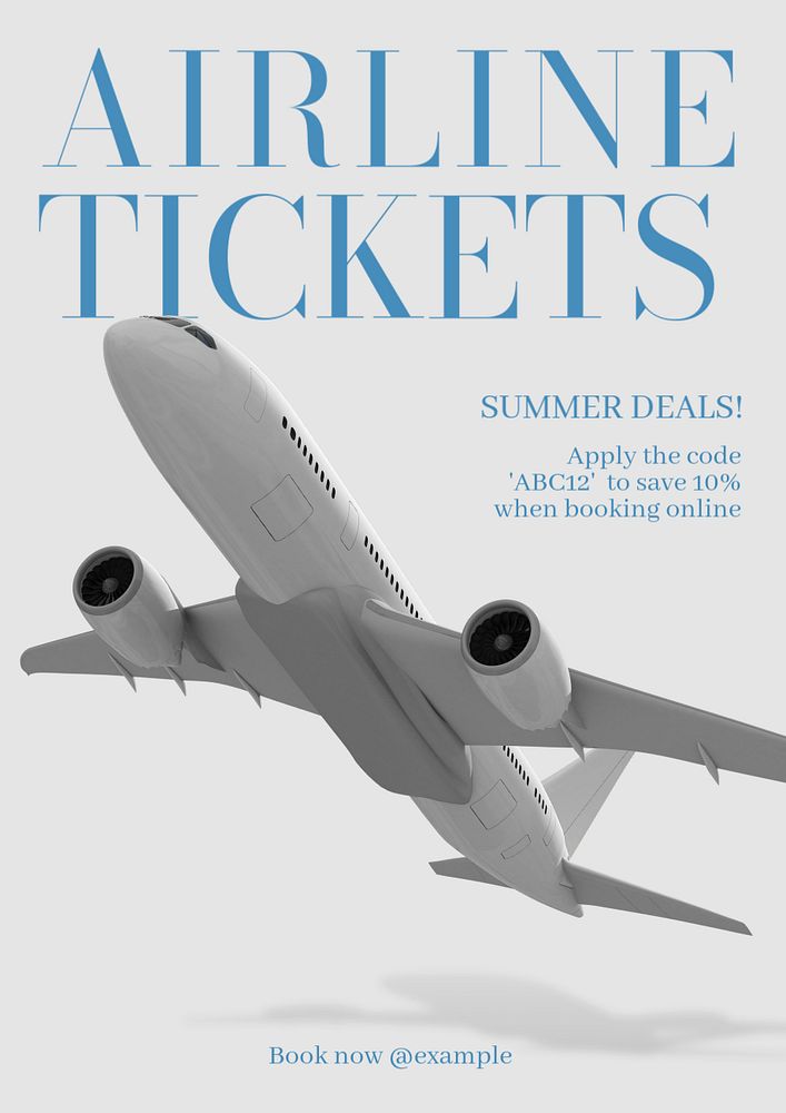 Airline tickets deal poster template, editable text & design