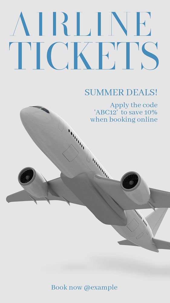 Airline tickets deal Instagram story template, editable text