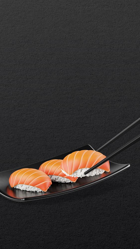 Salmon sushi iPhone wallpaper, 3D Japanese food editable illustration