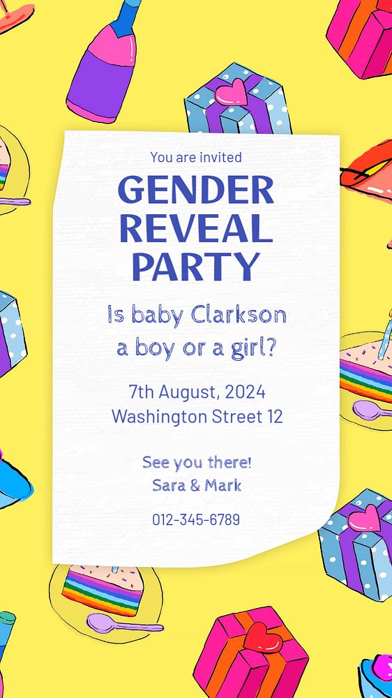 Gender reveal party Instagram story template, editable text