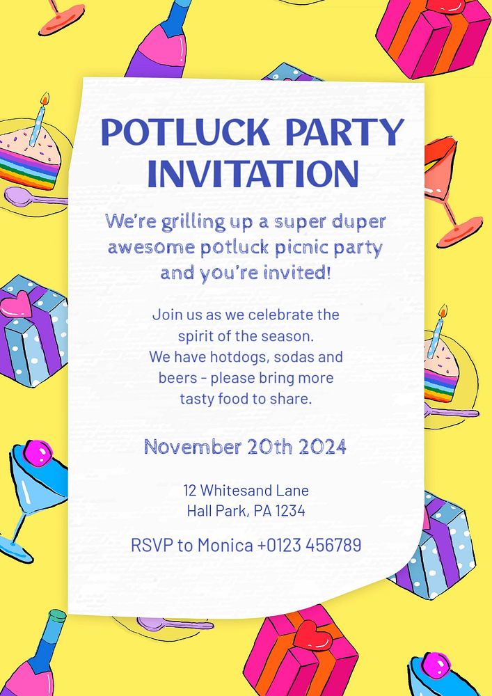 Potluck party poster template, editable text & design