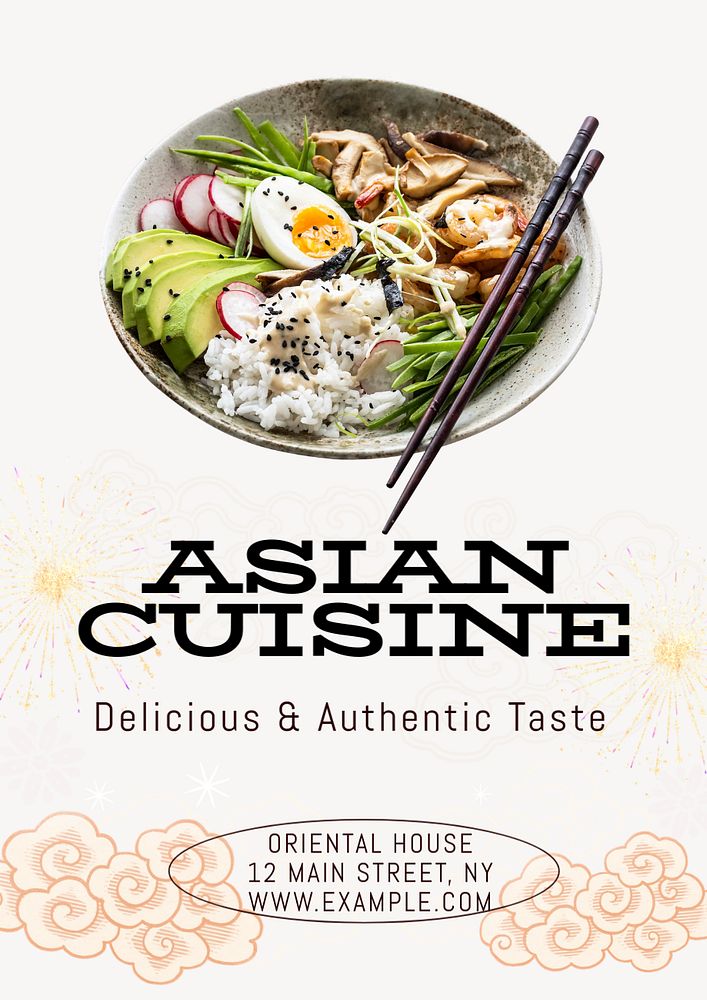 Asian cuisine  poster template, editable text & design