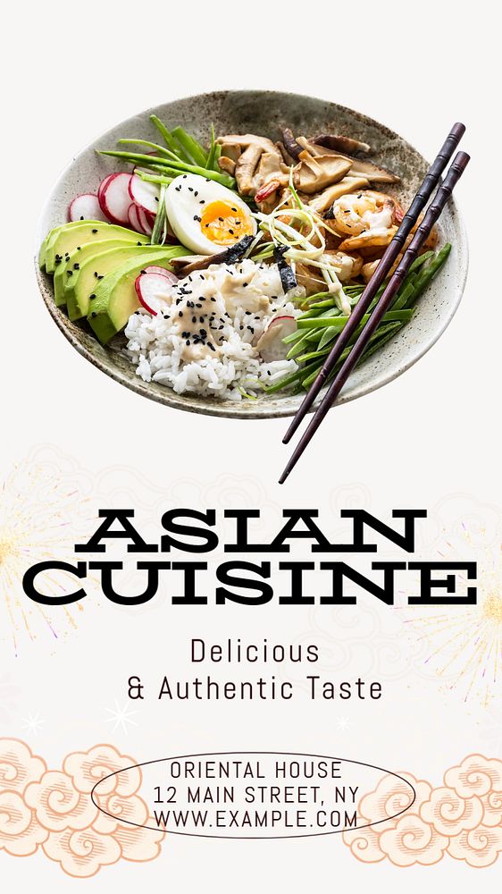 Asian cuisine  Instagram story template, editable text