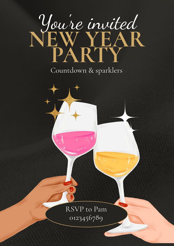 New Year party poster template, editable text and design