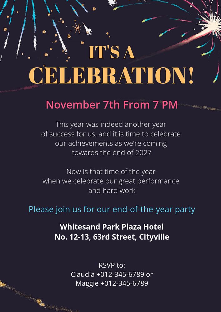 Celebration party poster template, editable text and design